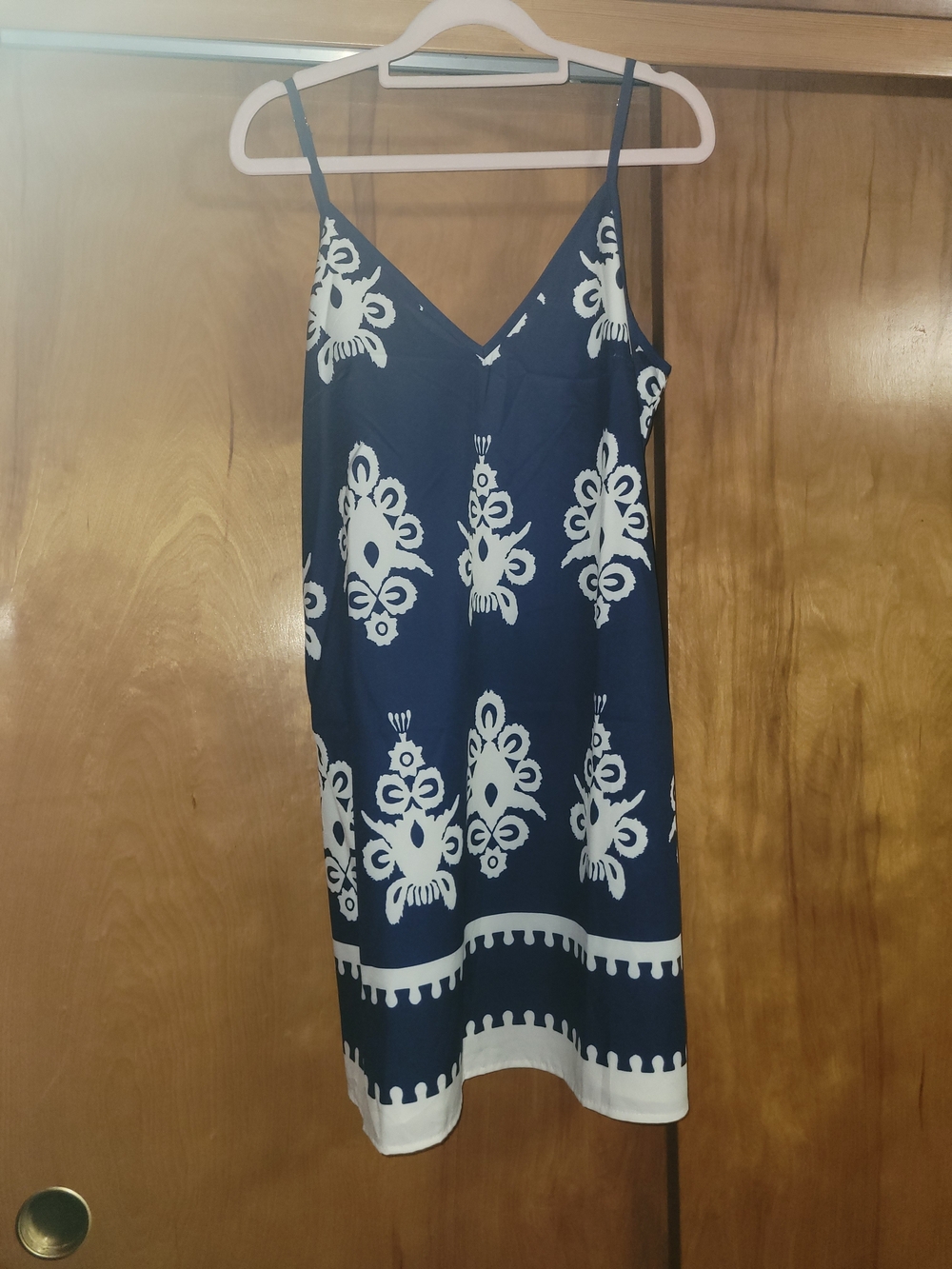 SHEIN Navy Blue and White Spaghetti Strap Slip Dress